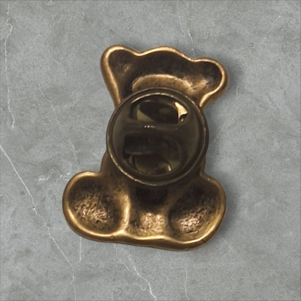 Vintage Goldtone Smiling Teddy Bear Heart Hand Pin Stamped MARCI Lapel Tie